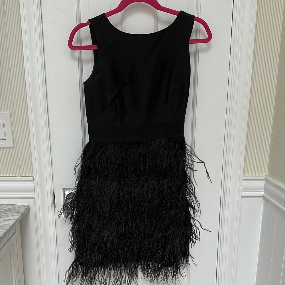 NWT Sail to Sable black feathered cocktail dress size 2